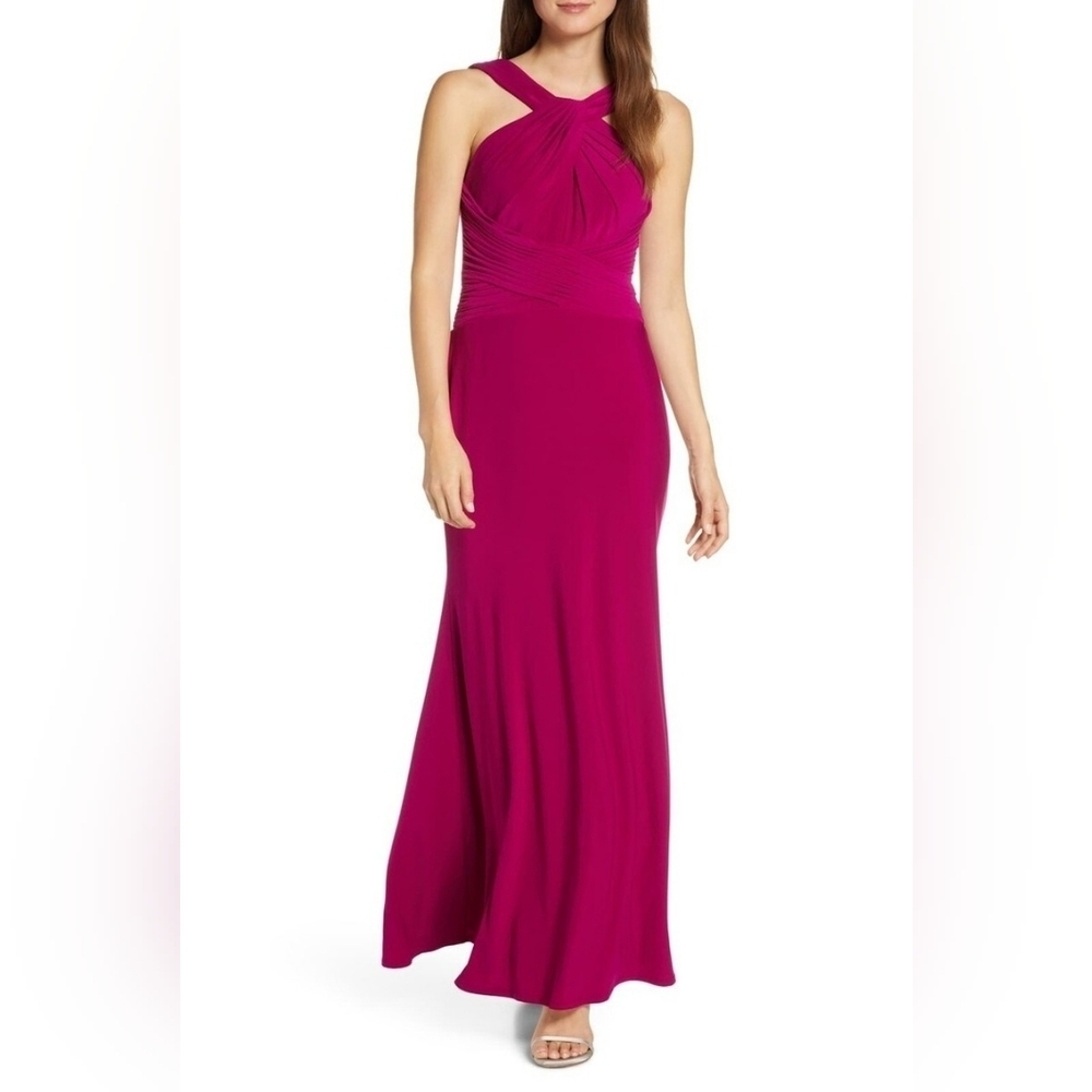 Eliza J Orchid Shirred Halter Neck Gown Formal Cocktail Dress NWT